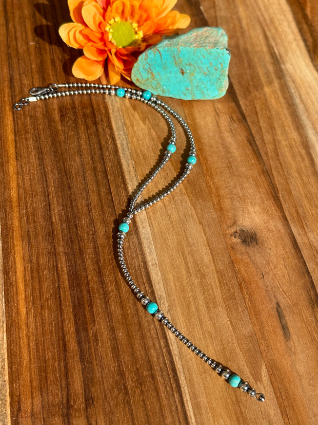 16" Navajo Style Bead and Turquoise Y-Necklace