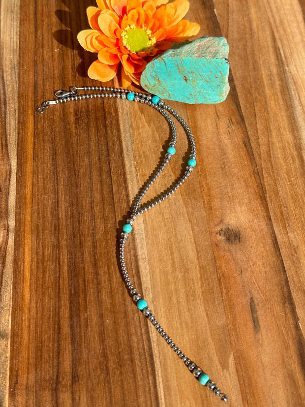 16" Navajo Style Bead and Turquoise Y-Necklace