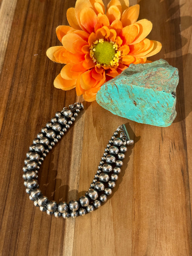 3 Strand "Navajo Style" Sterling Pearl Bracelet