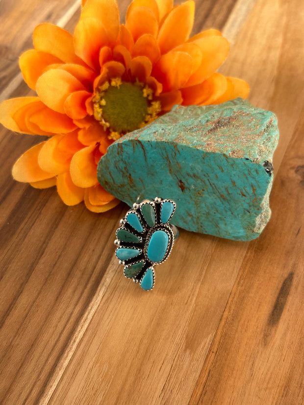 Kingman Turquoise Half Cluster Ring