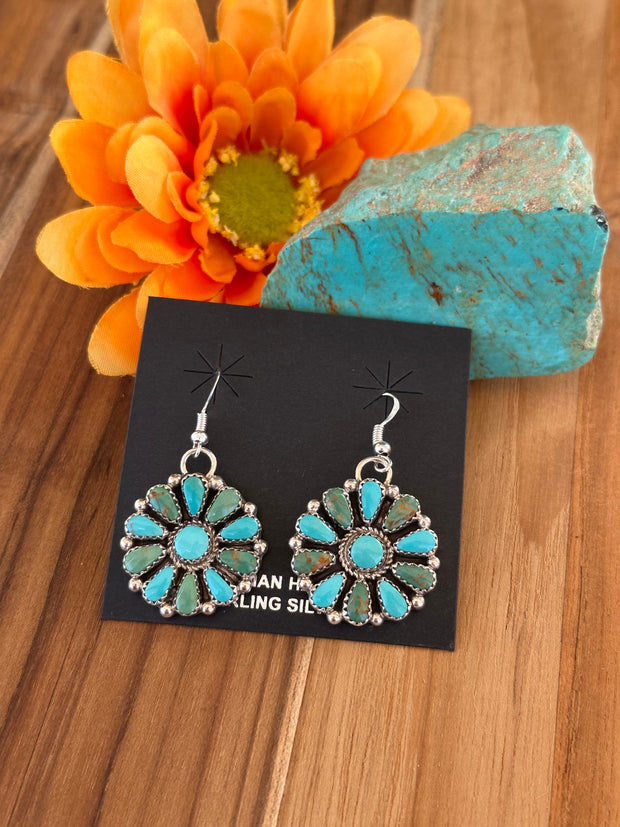 Kingman Turquoise Cluster Dangle Earrings