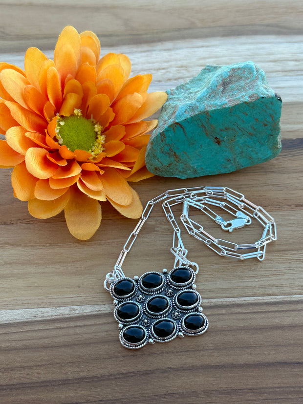 Black Onyx 9 Stone Necklace