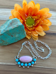 Pink Conch and Turquoise Cluster Necklace