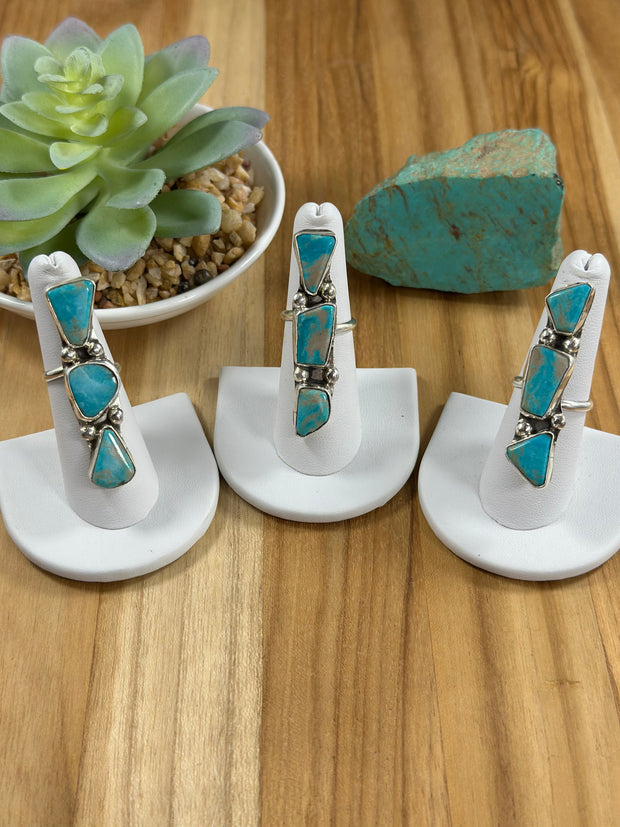 3 Stone Kingman Turquoise Adjustable Rings