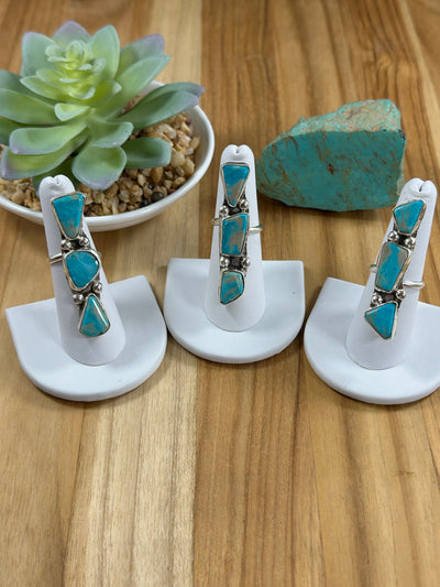 3 Stone Kingman Turquoise Adjustable Rings