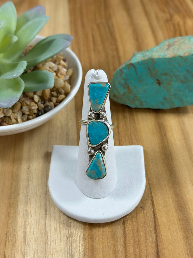 3 Stone Kingman Turquoise Adjustable Rings