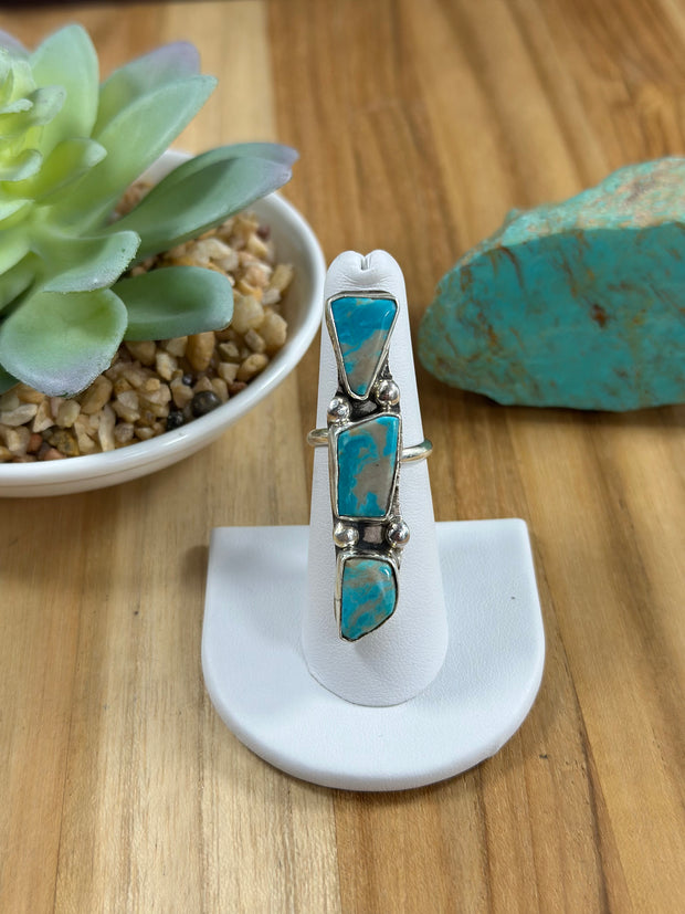 3 Stone Kingman Turquoise Adjustable Rings