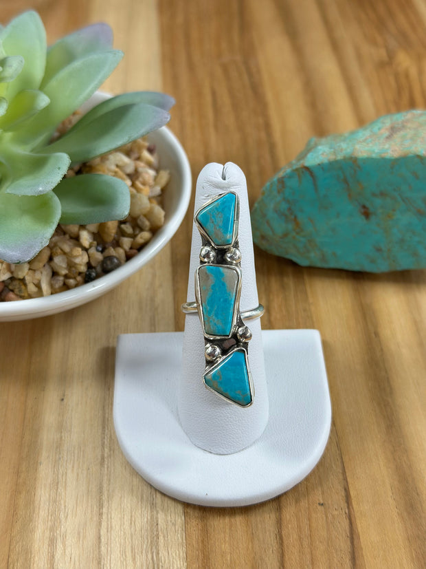 3 Stone Kingman Turquoise Adjustable Rings