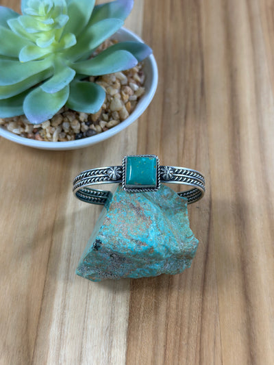 Single Square Stone Kingman Turquoise Cuff