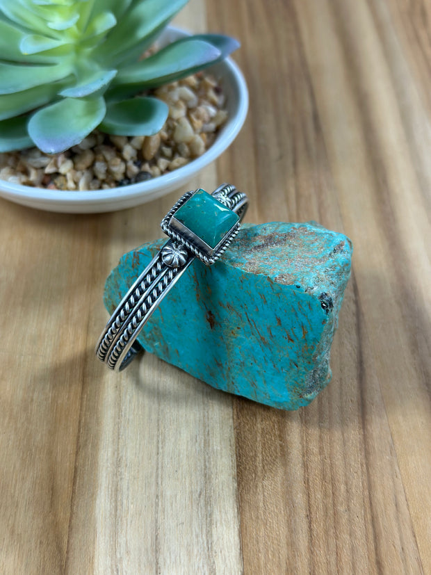 Single Square Stone Kingman Turquoise Cuff