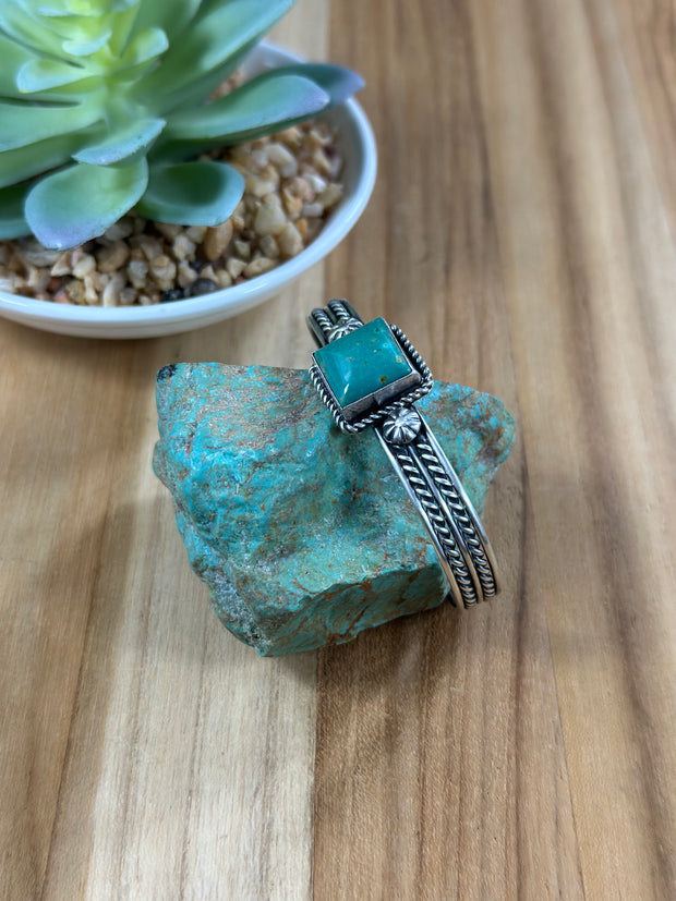 Single Square Stone Kingman Turquoise Cuff
