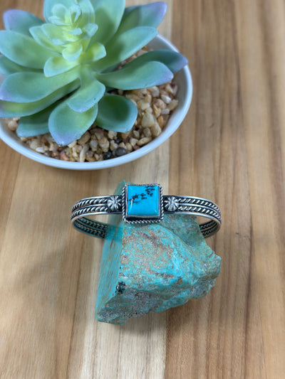Single Square Stone Kingman Turquoise Cuff