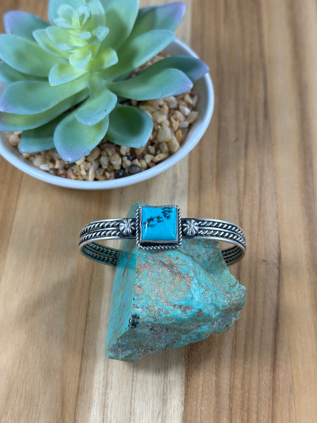 Single Square Stone Kingman Turquoise Cuff