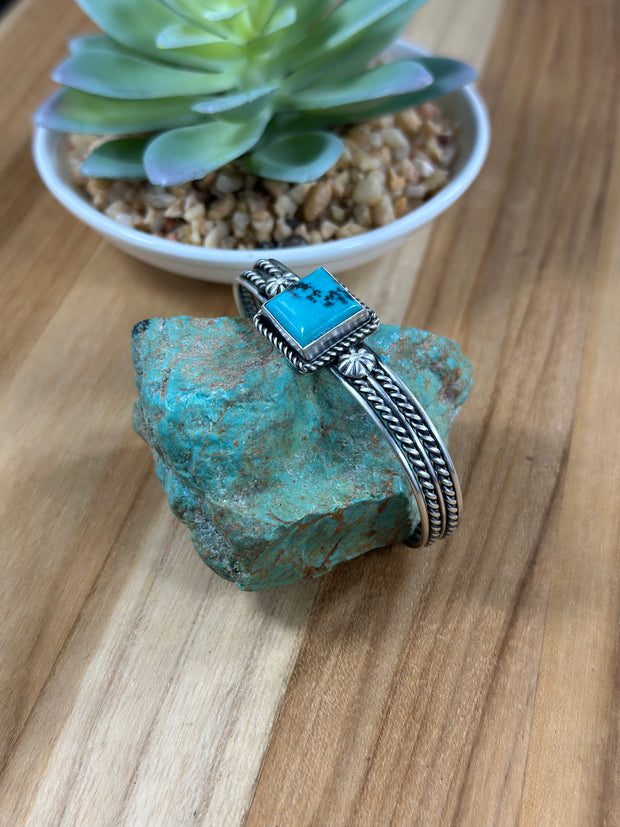 Single Square Stone Kingman Turquoise Cuff