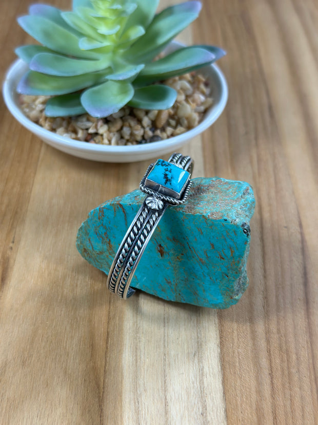 Single Square Stone Kingman Turquoise Cuff
