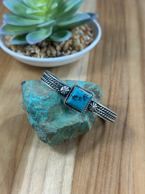 Single Square Stone Kingman Turquoise Cuff