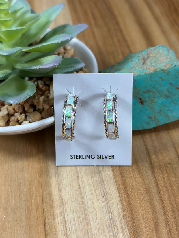 Opal Inlay Hoop Earrings