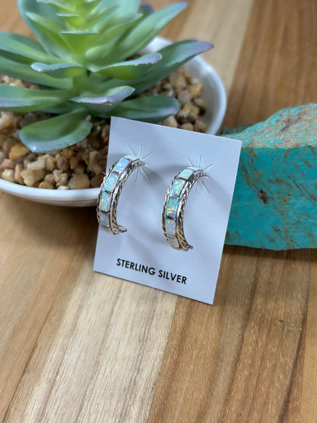 Opal Inlay Hoop Earrings