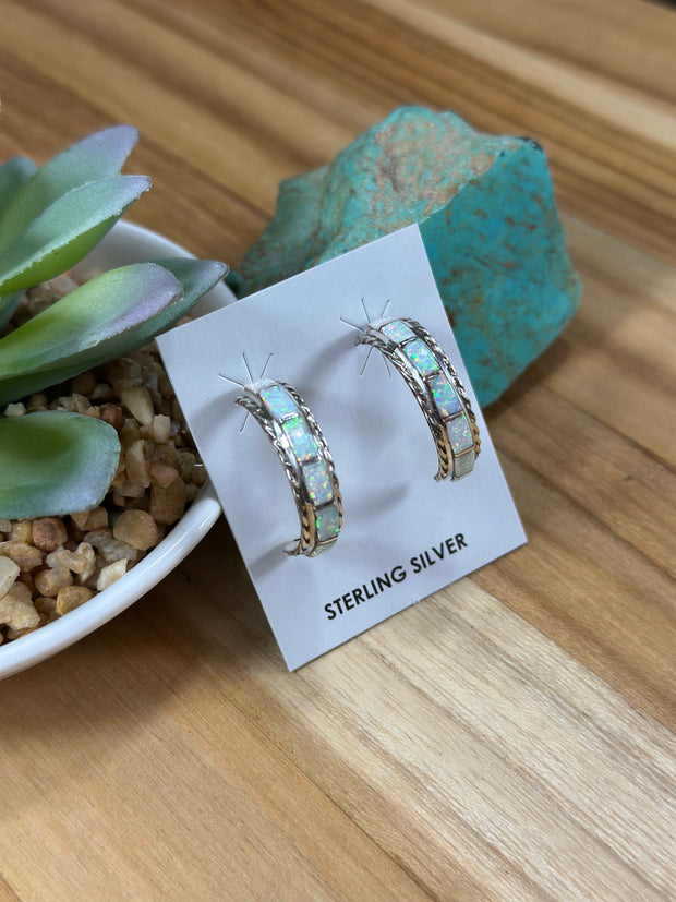 Opal Inlay Hoop Earrings