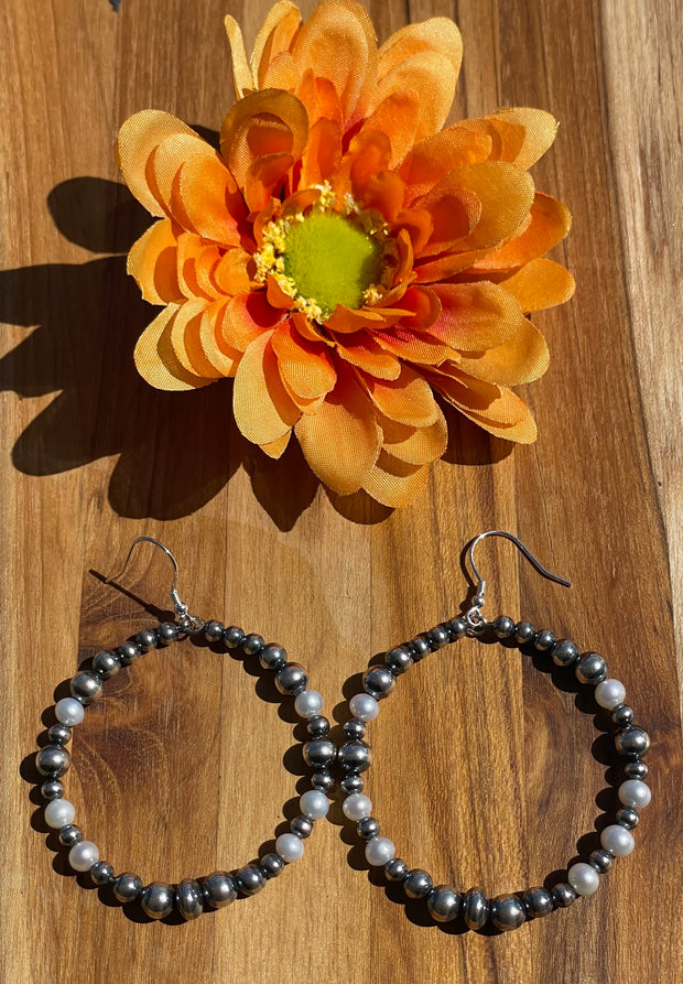 Navajo Style Beads and Freshwater Pearl Earrings