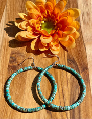 Kingman Turquoise Heshi Hoop Dangle Earrings