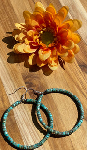 Kingman Turquoise Heshi Hoop Dangle Earrings