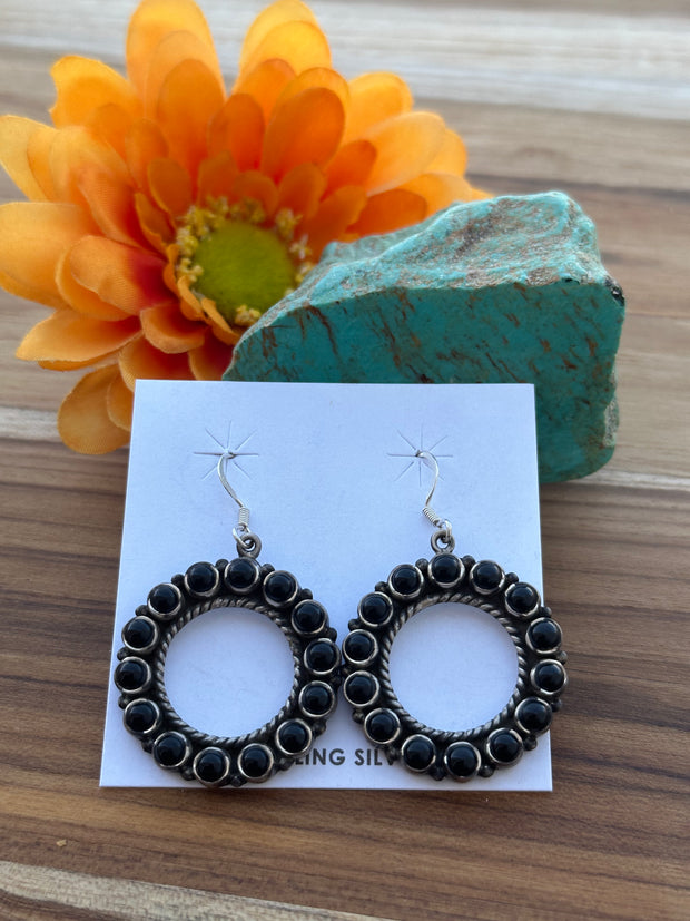 Black Onyx Hoop Dangle Earrings