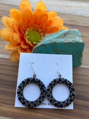 Black Onyx Hoop Dangle Earrings