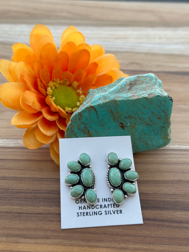 Kingman Turquoise Half Cluster Studs