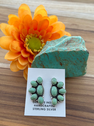 Kingman Turquoise Half Cluster Studs