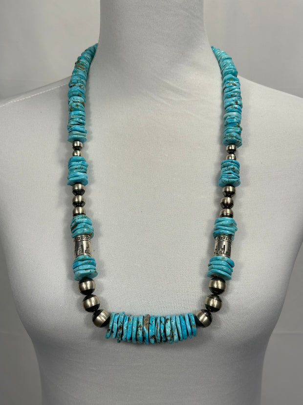 Kingman Disc & Sterling Pearl Necklace