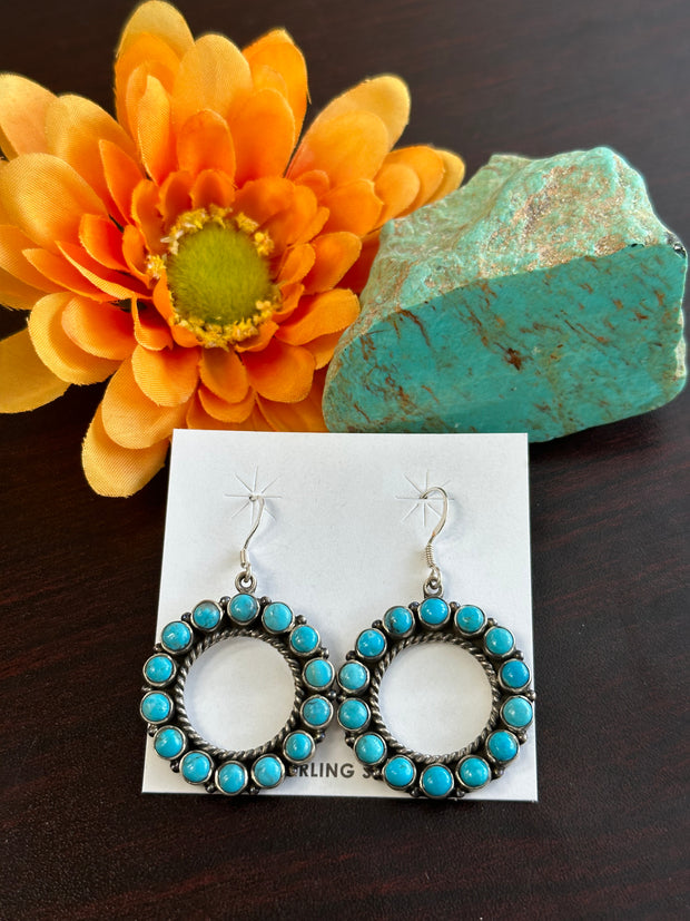 Kingman Turquoise Hoop Dangle Earrings