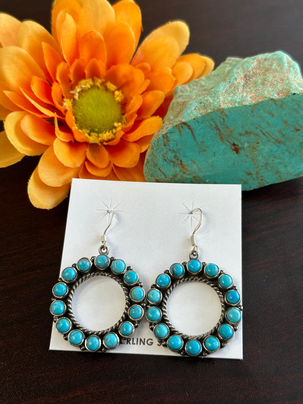 Kingman Turquoise Hoop Dangle Earrings