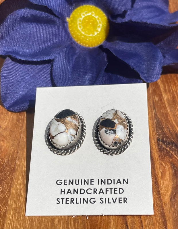 White Buffalo and Bronze Earrings