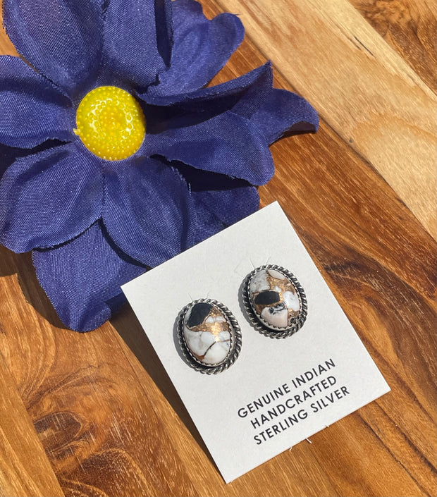 White Buffalo and Bronze Earrings