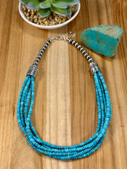 Sterling Pearl & Kingman Bead Necklace