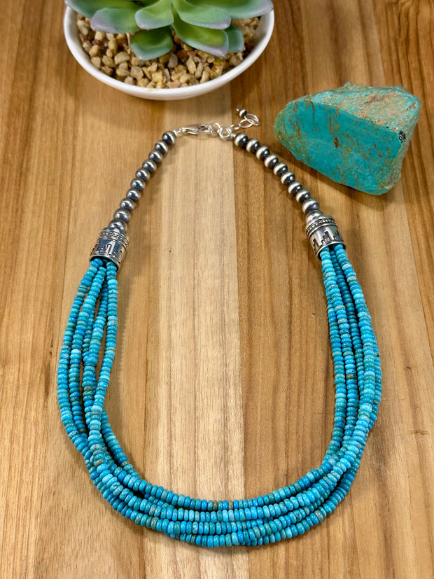 Sterling Pearl & Kingman Bead Necklace