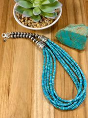 Sterling Pearl & Kingman Bead Necklace