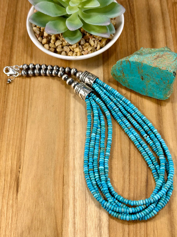 Sterling Pearl & Kingman Bead Necklace