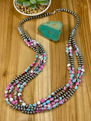 Sterling Pearl & Cotton Candy Bead Necklace