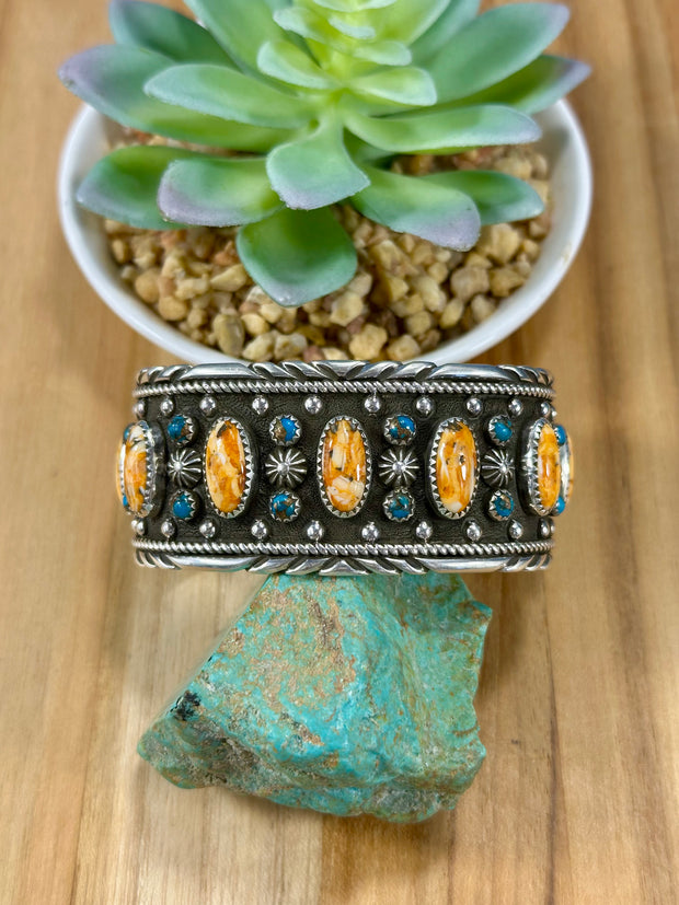 Orange Spiny & Kingman Row Cuff