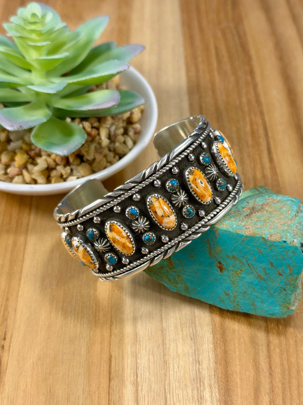 Orange Spiny & Kingman Row Cuff