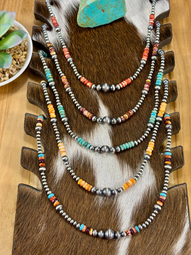 Kingman Turquoise and Silver Pearl Necklace