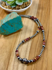Purple Spiny Oyster and Silver Pearl Bead Necklace