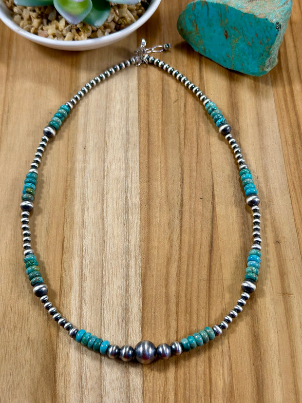 Kingman Turquoise and Silver Pearl Necklace