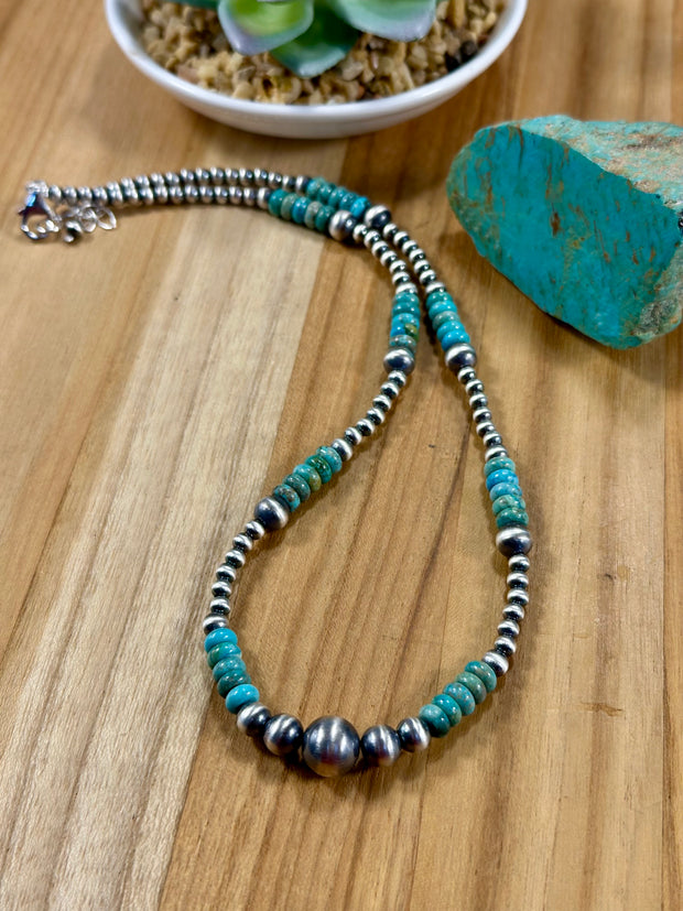 Kingman Turquoise and Silver Pearl Necklace