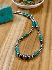 Kingman Turquoise and Silver Pearl Necklace