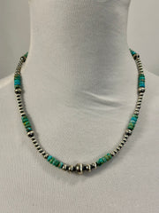 Kingman Turquoise and Silver Pearl Necklace