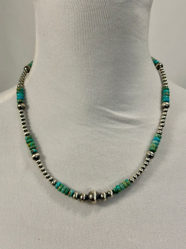 Kingman Turquoise and Silver Pearl Necklace