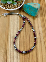 Purple Spiny Oyster & Silver Pearl Bead Necklace